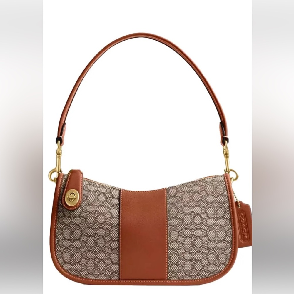 Coach Signature Jacquard Swinger Burnished Amber and Tan